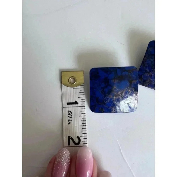 Blue and black hand painted 90’s vintage square earrings - Picture 4 of 6